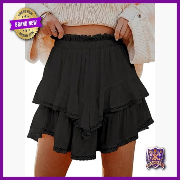 High Waist Skorts Active Shorts Cotton Blend Flowy Tiered Ruffle Design